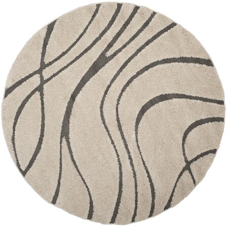 Safavieh 4 x 4 ft. Shag Power Loomed Round Area Rug; Cream & Grey SG471-1180-4R